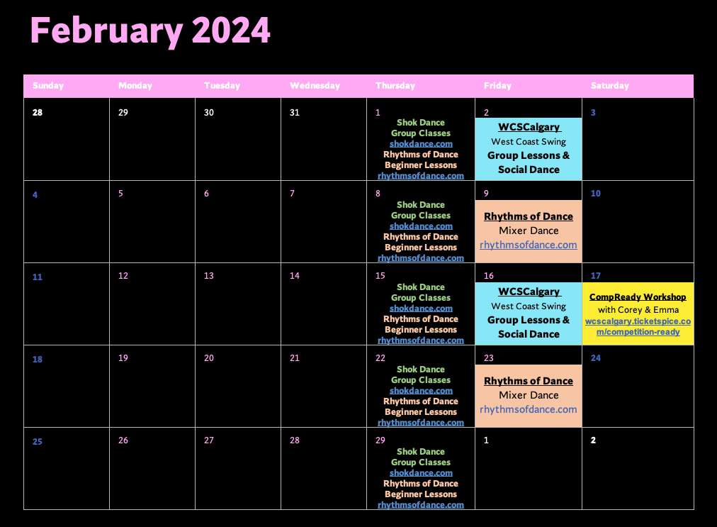 February Calendar WCS Calgary